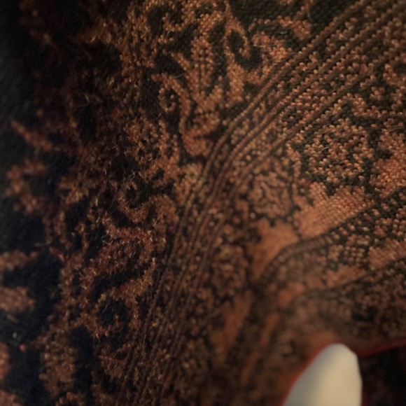 PERUVIAN CONNECTION BLACK, BROWN RUANA CAPE WITH RED ACCENTS AND EMBROIDERY - Picture 9 of 16